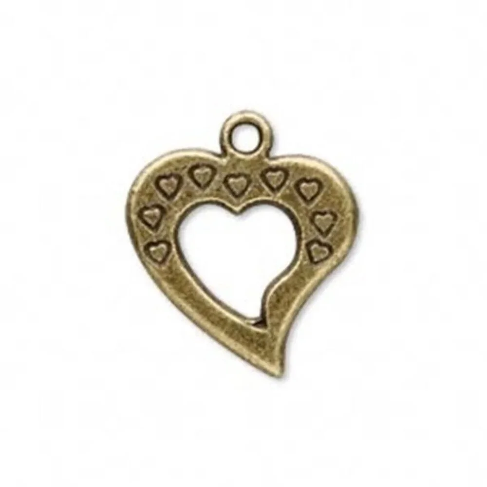 Antique Brass Open Heart 24mm Drops Charms Beads 10 pcs